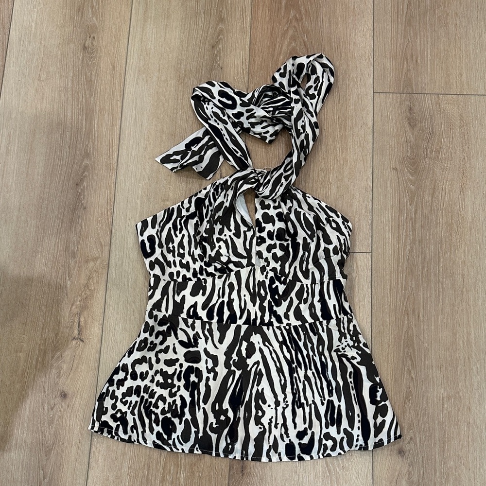 Banana Republic Black and White Patterned Halter Blouse